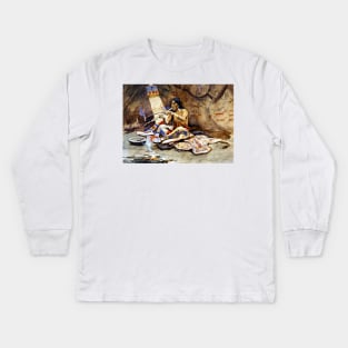 “The Peace Pipe” by Charles M Russell Kids Long Sleeve T-Shirt